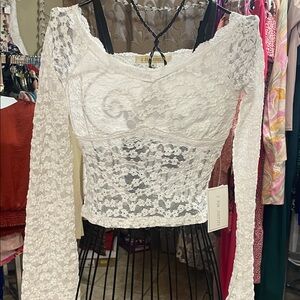 J for Justify White Lace Long Sleeve Blouse